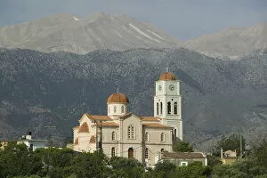 Images Dated 1st June 2006: GREECE-CRETE-Hania Province-Kalamitsi Amigdalou: Town Church with Lefka Ori Mountains