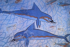 Greece, Crete, Knossos Minoan Palace, dolphin frieze