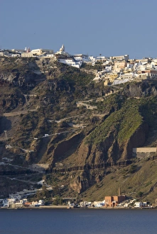 Cruise Port Prints: Greece, Cyclades, Island of Santorini (aka Thira). Zig-zag road to the capital city