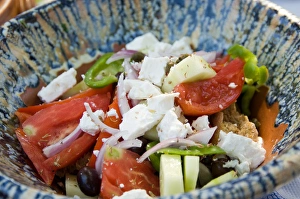 Images Dated 10th September 2005: Greece, Dodecaneece Islands, Vlihadia. Paradise salad at Resturang Paradise in the