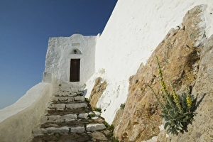 GREECE, Dodecanese Islands, PATMOS, Hora: Hillside Town View and Monastery of St GREECE, Dodecanese Islands, PATMOS, Hora: Hillside Town View and Monastery of St