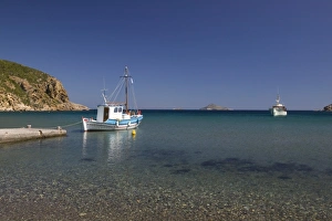 Images Dated 17th May 2006: GREECE, Dodecanese Islands, PATMOS, Agriolivadi Bay: Small Boat on Agriolivadi Bay