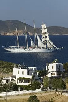 Images Dated 17th May 2006: GREECE, Dodecanese Islands, PATMOS, Sapsila: Sailing Cruiseship leaving Sapsila Bay