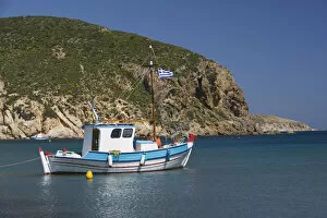 Images Dated 17th May 2006: GREECE-Dodecanese Islands-PATMOS-Agriolivadi Bay: Small Boat on Agriolivadi Bay