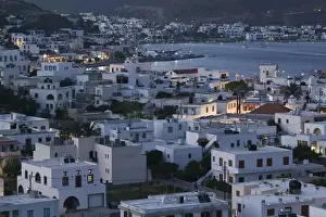 Aegean Prints: GREECE-Dodecanese Islands-PATMOS-Skala: Town View and Harbor / Evening