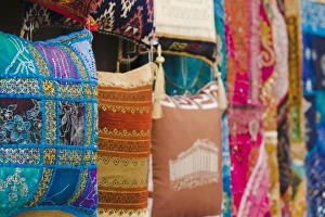 Images Dated 19th May 2006: GREECE, Dodecanese Islands, RHODES, Rhodes Town: Rhodes Old Town, Fabrics and Pillows