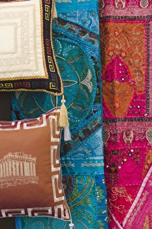 Images Dated 19th May 2006: GREECE, Dodecanese Islands, RHODES, Rhodes Town: Rhodes Old Town, Fabrics and Pillows