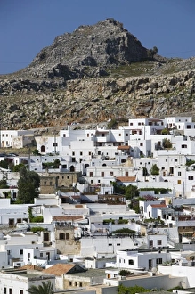 GREECE, Dodecanese Islands, RHODES, Lindos: Town View as seen from the Acropolis