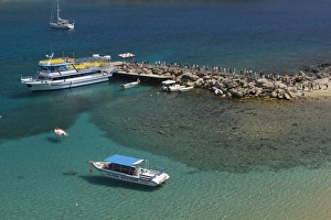 Images Dated 20th May 2006: GREECE, Dodecanese Islands, RHODES, Lindos: Lindos Harbor, Tour boat with visitors