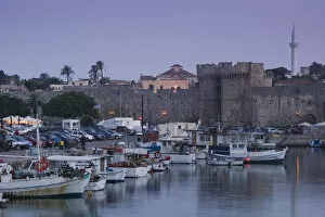 Images Dated 18th May 2006: GREECE-Dodecanese Islands-RHODES-Rhodes Town: Commercial Harbor and Old Town City