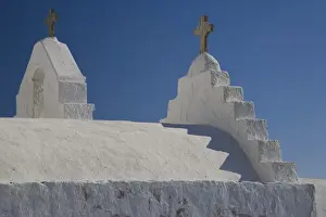 Greece and Greek Island of Mykonos and the harbor town of Hora and the church of