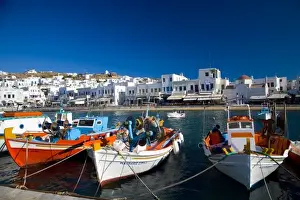 Images Dated 9th September 2007: Greece and Greek Island of Mykonos and the harbor town of Hora with colorful fishing