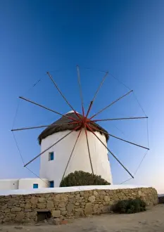 Images Dated 9th September 2007: Greece and Greek Island of Mykonos and the harbor town of Hora with the famous windmills