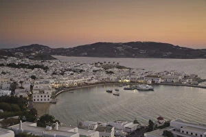 Images Dated 11th September 2007: Greece and Greek Island of Mykonos and the harbor town of Hora just after sunset