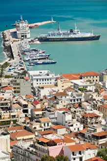 Ionian Islands Prints: GREECE-Ionian Islands-ZAKYNTHOS-ZAKYNTHOS TOWN: Town and Port / Daytime Aerial
