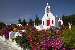 Greek Island Prints: Greece, Mykonos, Cute little chapel in the middle of the island