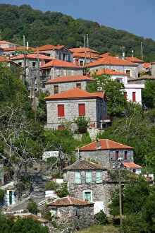 GREECE, Northeastern Aegean Islands, LESVOS (Mytilini), Sykaminia: Hillside Town View