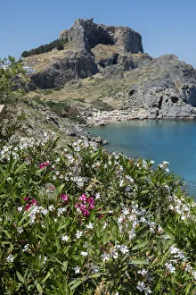 Cove Prints: Greece, Rhodes. St. Pauls Bay with the Acropolis of Lindos in the distance with