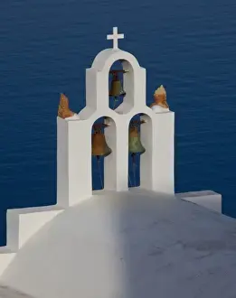 Images Dated 18th May 2009: Greece, Santorini. Bell tower and church in neighborhood of Imerovigli