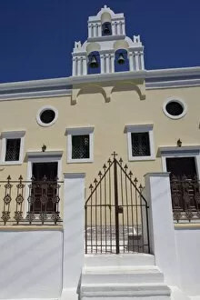 Greece, Santorini. Gate to Greek Orthodox church
