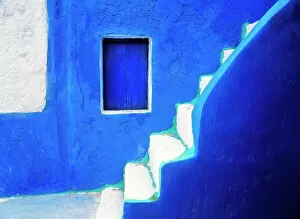 Architecture Collection: Greece, Santorini, Oia. Blue house and stairway