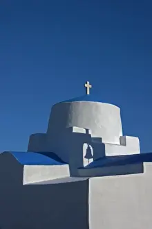 Greek Orthodox Prints: Greece, Serifos. Late afternoon sun creates shadows on a traditional Greek Orthodox church