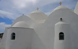 Greek Orthodox Prints: Greece, Sifnos, Vathi. Dramatic light on rear of traditional Greek Orthodox church