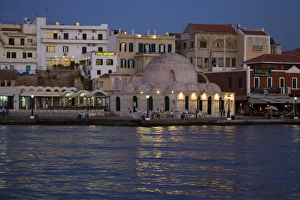 Images Dated 6th September 2007: Greek Island of Crete and old town of Chania evening light along the old harbor