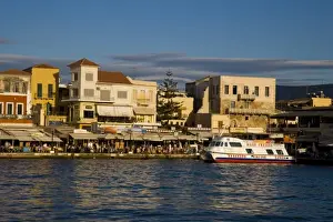 Images Dated 8th September 2007: Greek Island of Crete and old town of Chania evening light along the old harbor