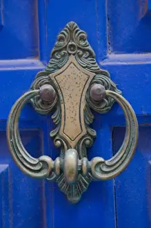 Chania Prints: Greek Island of Crete and old town of Chania old blue doorway with metal knocker