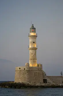 Greek Island of Crete and old town of Chania with Venetian Lighthouse along