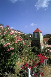 Clocktower Prints: Green clocktower Le Vieux Clocher Port Gustavia St Barths