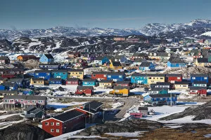 Greenland Collection: Greenland, Disko Bay, Ilulissat, elevated town view