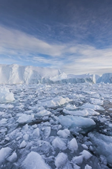 Greenland Prints: Greenland, Disko Bay, Ilulissat, floating ice at sunset