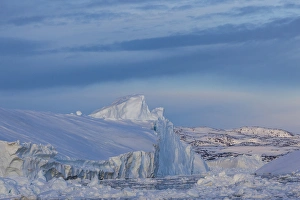 Greenland Collection: Greenland, Disko Bay, Ilulissat, floating ice at sunset