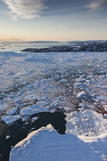 Iceberg Prints: Greenland, Disko Bay, Ilulissat, floating ice, aerial view