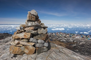 Greenland Collection: Greenland, Disko Bay, Ilulissat, rock cairn