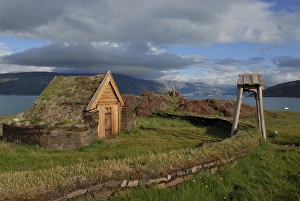 Images Dated 26th July 2011: Greenland, Eriks Fjord, Brattahlid. Replica of Thjodhildas Church originally
