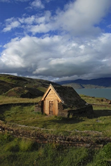 Settlement Prints: Greenland, Eriks Fjord, Brattahlid. Replica of Thjodhilds Church originally