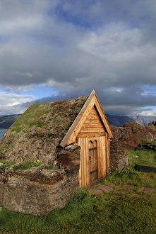 Images Dated 26th July 2011: Greenland, Eriks Fjord, Brattahlid. Replica of Thjodhilds Church originally