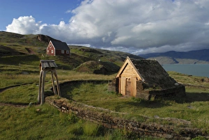 Images Dated 26th July 2011: Greenland, Eriks Fjord, Brattahlid. Replica of Thjodhildas Church originally