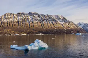 Turquoise Prints: Greenland. Scoresby Sund. Icebergs and deeply eroded mountains