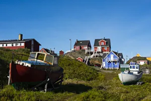 Greenland Prints: Greenland. Sisimiut. Fishing boats and colorful houses