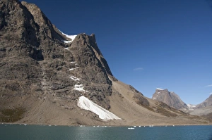 Images Dated 11th September 2010: Greenland, Southeast coast, Skjoldungen Fjord. Receding glacier in scenic fjord