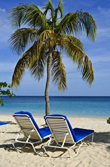 Grenada. Beach chairs on Grand Anse Beach Grenada