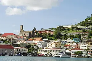 West Indies Prints: Grenada, St George, Carenage, view over center of St George residential area and bay
