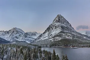 Mountains Prints: Grinnell Point and Mount Gould over Swiftcurrent Lake in ealry winter in Glacier National Park