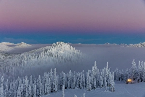 Whitefish Prints: Groomer at dusk at Whitefish Mountain Resort in Whitefish, Montana USA