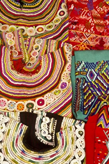 Antigua Prints: Guatemala: Antigua, detail of blouses called huipiles for sale, August