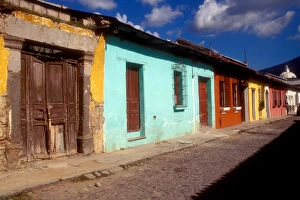 Guatemala: Antigua, colorful building facades July